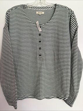 NWT Madewell Green and White Striped Long-Sleeve Henley M
